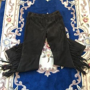 Brown cowgirl fringe leather pants y2k saks fifth avenue